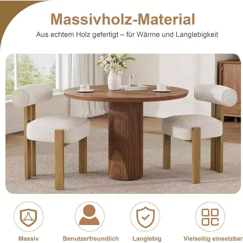 Chaises de salle à manger COZONY Boucle, chaises d'appoint sans accoudoirs en tissu teddy rembourré avec pieds en bois pour salle à manger et salon
