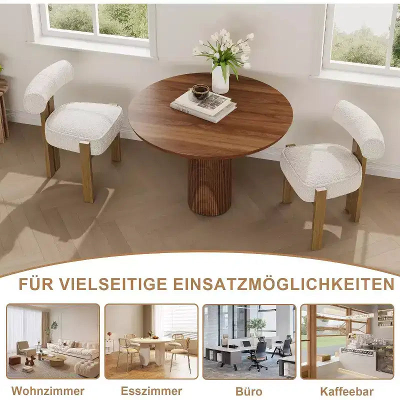 Chaises de salle à manger COZONY Boucle, chaises d'appoint sans accoudoirs en tissu teddy rembourré avec pieds en bois pour salle à manger et salon