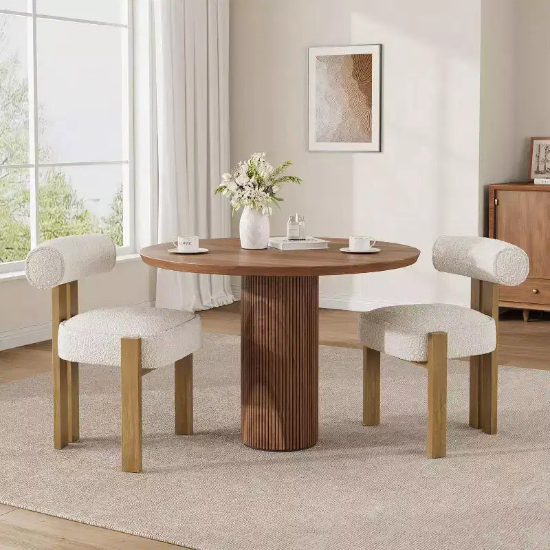 Chaises de salle à manger COZONY Boucle, chaises d'appoint sans accoudoirs en tissu teddy rembourré avec pieds en bois pour salle à manger et salon