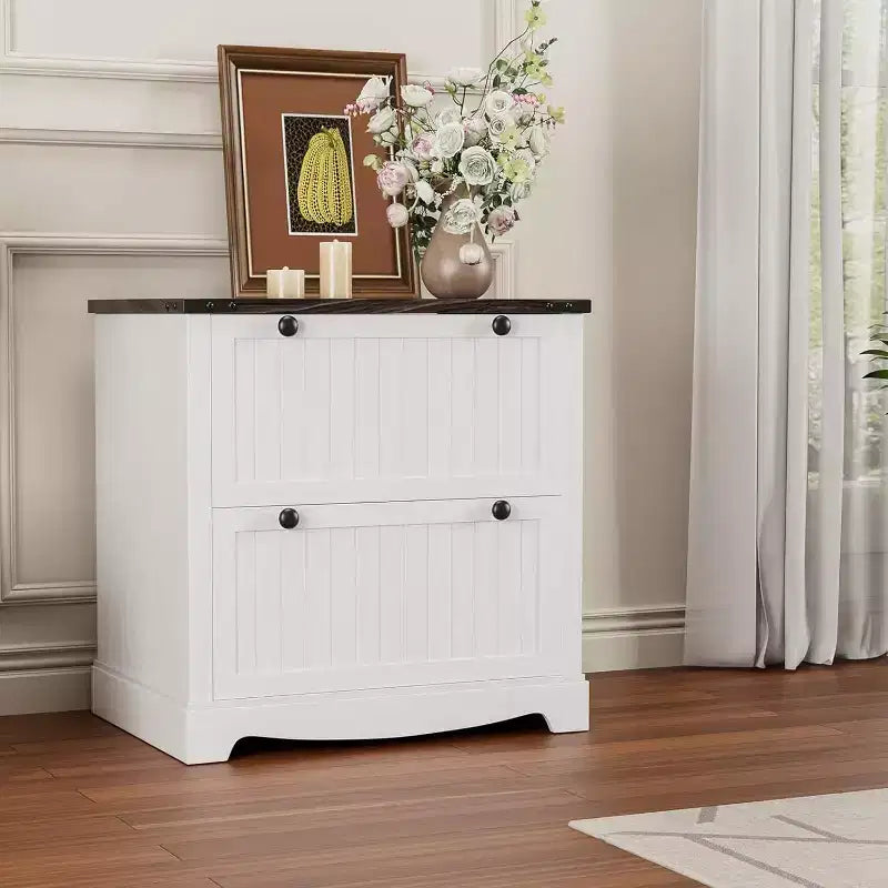 Meuble Classeur à 2 Tiroirs, Classeur Latéral avec Cadres Suspendus pour Documents Format A4/Lettre/Légal, Meuble de Rangement Rustique en Bois pour Bureau à Domicile