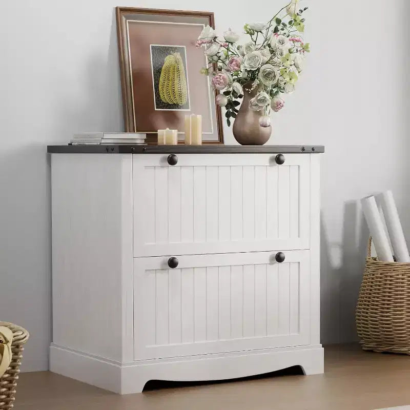 Meuble Classeur à 2 Tiroirs, Classeur Latéral avec Cadres Suspendus pour Documents Format A4/Lettre/Légal, Meuble de Rangement Rustique en Bois pour Bureau à Domicile