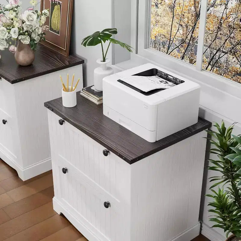 Meuble Classeur à 2 Tiroirs, Classeur Latéral avec Cadres Suspendus pour Documents Format A4/Lettre/Légal, Meuble de Rangement Rustique en Bois pour Bureau à Domicile