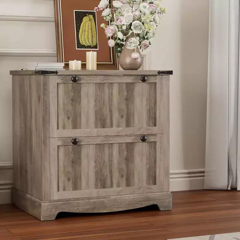Meuble Classeur à 2 Tiroirs, Classeur Latéral avec Cadres Suspendus pour Documents Format A4/Lettre/Légal, Meuble de Rangement Rustique en Bois pour Bureau à Domicile