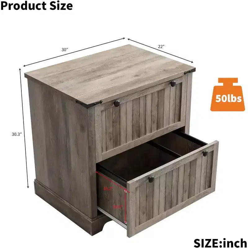 Meuble Classeur à 2 Tiroirs, Classeur Latéral avec Cadres Suspendus pour Documents Format A4/Lettre/Légal, Meuble de Rangement Rustique en Bois pour Bureau à Domicile