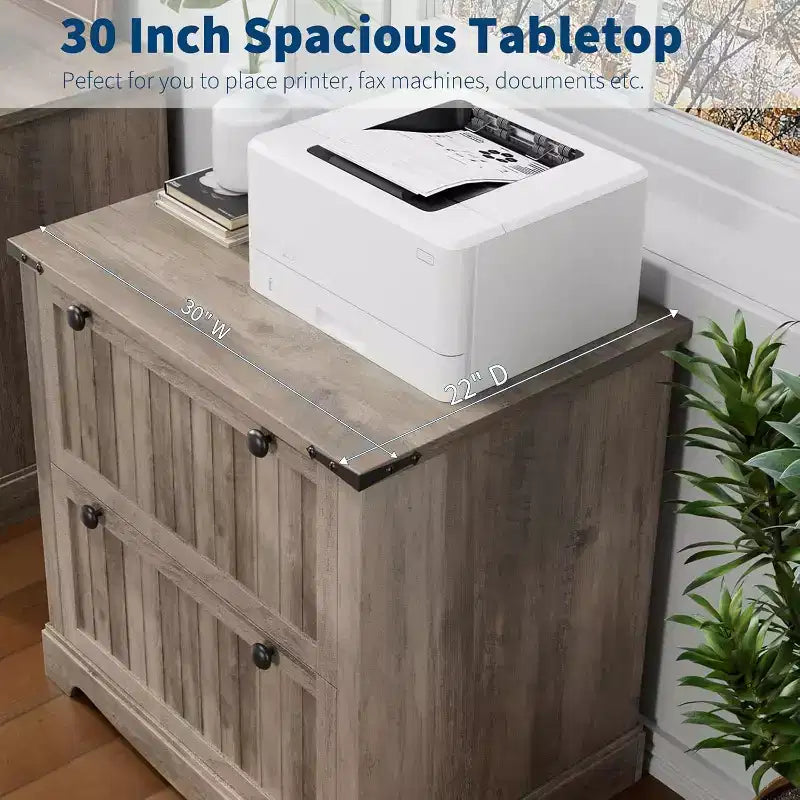 Meuble Classeur à 2 Tiroirs, Classeur Latéral avec Cadres Suspendus pour Documents Format A4/Lettre/Légal, Meuble de Rangement Rustique en Bois pour Bureau à Domicile