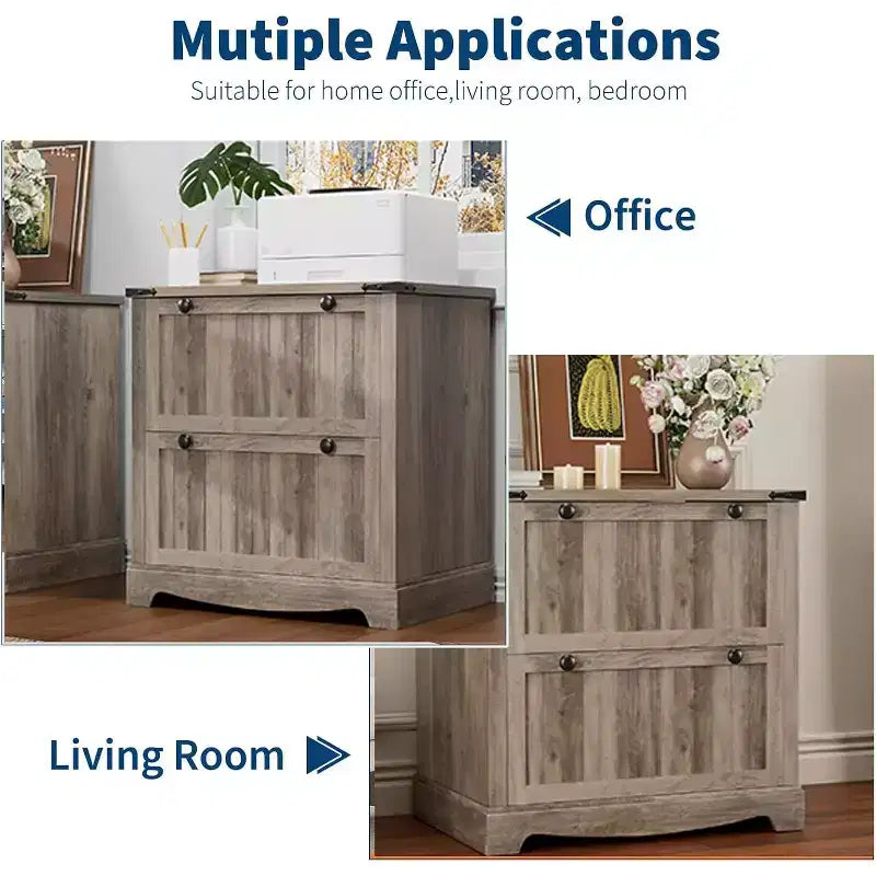 Meuble Classeur à 2 Tiroirs, Classeur Latéral avec Cadres Suspendus pour Documents Format A4/Lettre/Légal, Meuble de Rangement Rustique en Bois pour Bureau à Domicile