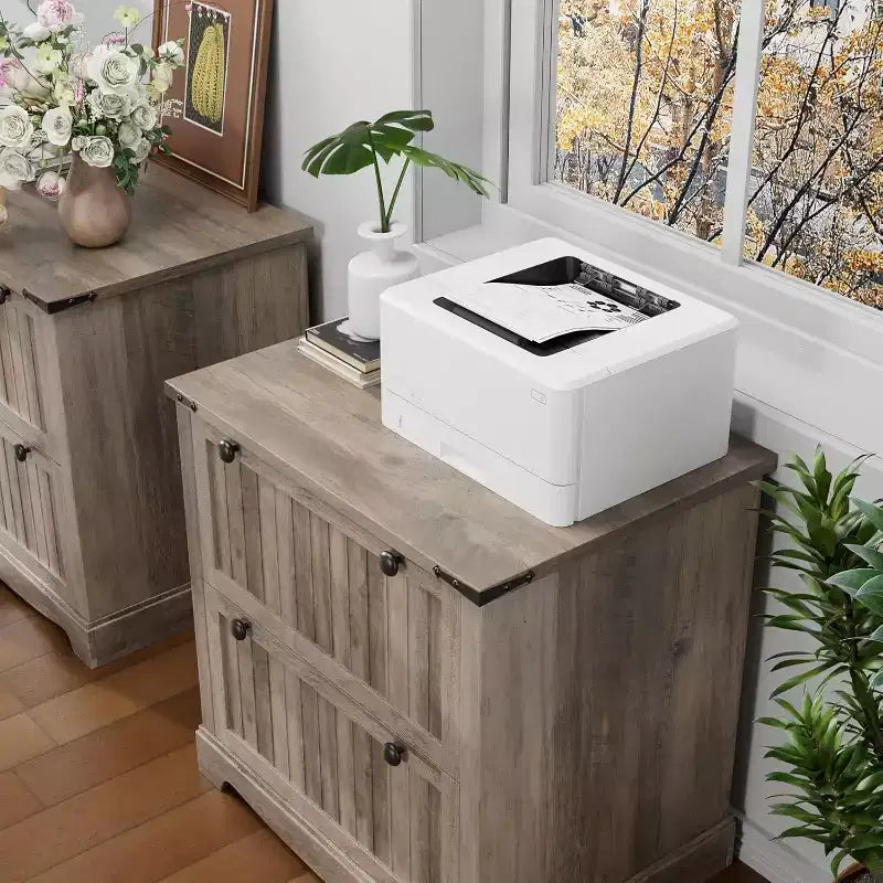 Meuble Classeur à 2 Tiroirs, Classeur Latéral avec Cadres Suspendus pour Documents Format A4/Lettre/Légal, Meuble de Rangement Rustique en Bois pour Bureau à Domicile