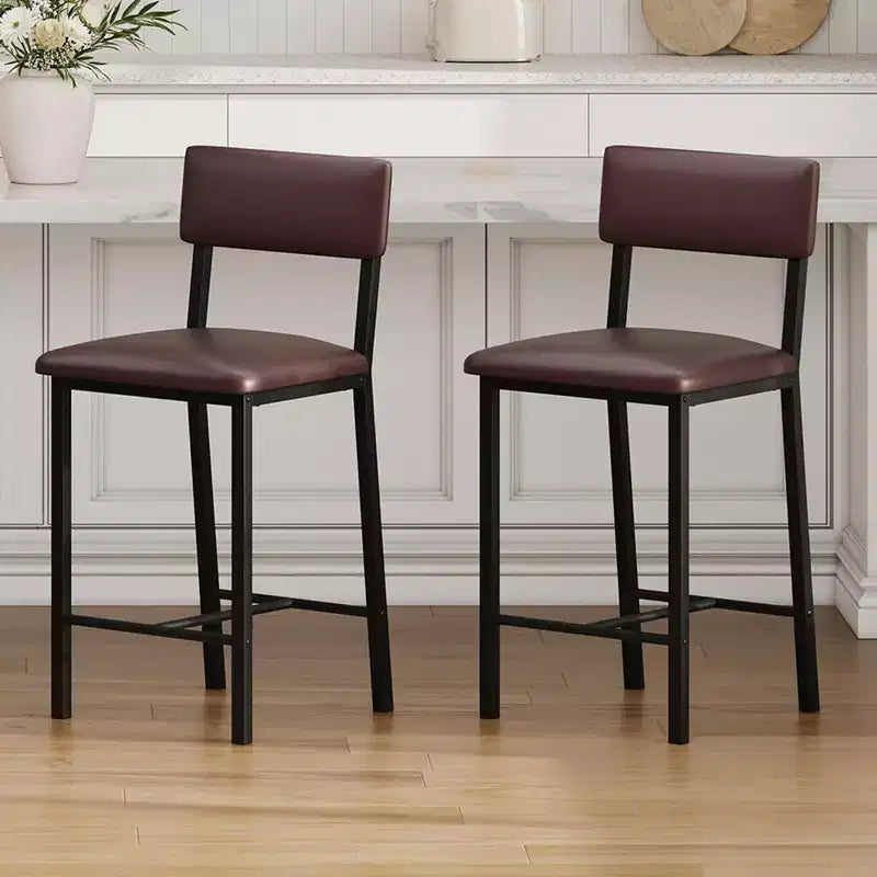 Tabourets de bar rembourrés COZONY, cuir PU, dossier, repose-pieds, hauteur de comptoir, pieds en métal épaissi pour îlot de cuisine/bar