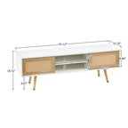 JVNOXK 55.12 Meuble TV en rotin, double portes coulissantes pour rangement, étagère réglable, pieds en bois massif, console TV pour salon, Blanc