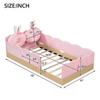 Lit de sol Montessori double avec oreillers rembourrés, barrières de sécurité, lit plate-forme avec oreillers mignons en forme d'oreilles de lapin