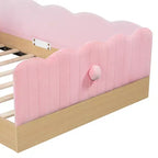 Lit de sol Montessori double avec oreillers rembourrés, barrières de sécurité, lit plate-forme avec oreillers mignons en forme d'oreilles de lapin