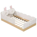 Lit de sol Montessori double avec oreillers rembourrés, barrières de sécurité, lit plate-forme avec oreillers mignons en forme d'oreilles de lapin