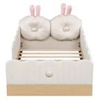 Lit de sol Montessori double avec oreillers rembourrés, barrières de sécurité, lit plate-forme avec oreillers mignons en forme d'oreilles de lapin