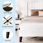 Cadre de lit double en velours avec tête de lit capitonnée, cadre de lit plateforme en velours avec sommier à lattes en bois, aucun sommier tapissier requis, montage facile, beige