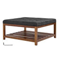 VEVOR Large Square Ottoman Coffee Table, 34.5 Inch Tufted Coffee Table with Solid Wood Shelf Storage, Linen Solid Upholstered, 400 LBS, Dark Gray