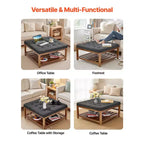 VEVOR Grande table basse ottomane carrée, table basse capitonnée de 87,6 cm avec étagère de rangement en bois massif, rembourrage en lin uni, 181,4 kg, gris foncé