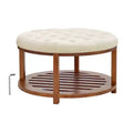 VEVOR Large Round Ottoman Coffee Table, 31.9 Inch Tufted Coffee Table with Solid Wood Shelf Storage, Linen Solid Upholstered, 350 LBS, Beige