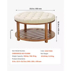 VEVOR Grande table basse ottomane ronde, table basse capitonnée de 81 cm avec étagère de rangement en bois massif, rembourrage en lin uni, 159 kg, beige