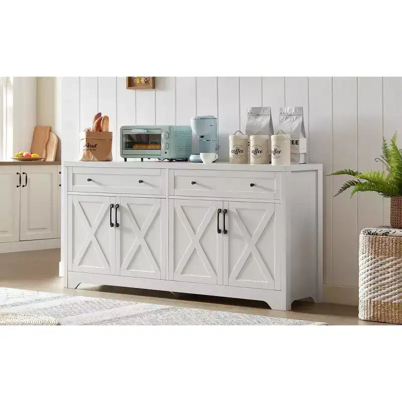 Meuble TV de 61 pouces, meuble TV multifonctionnel combiné, meuble de rangement grande capacité, adapté aux salons, chambres et bureaux, blanc