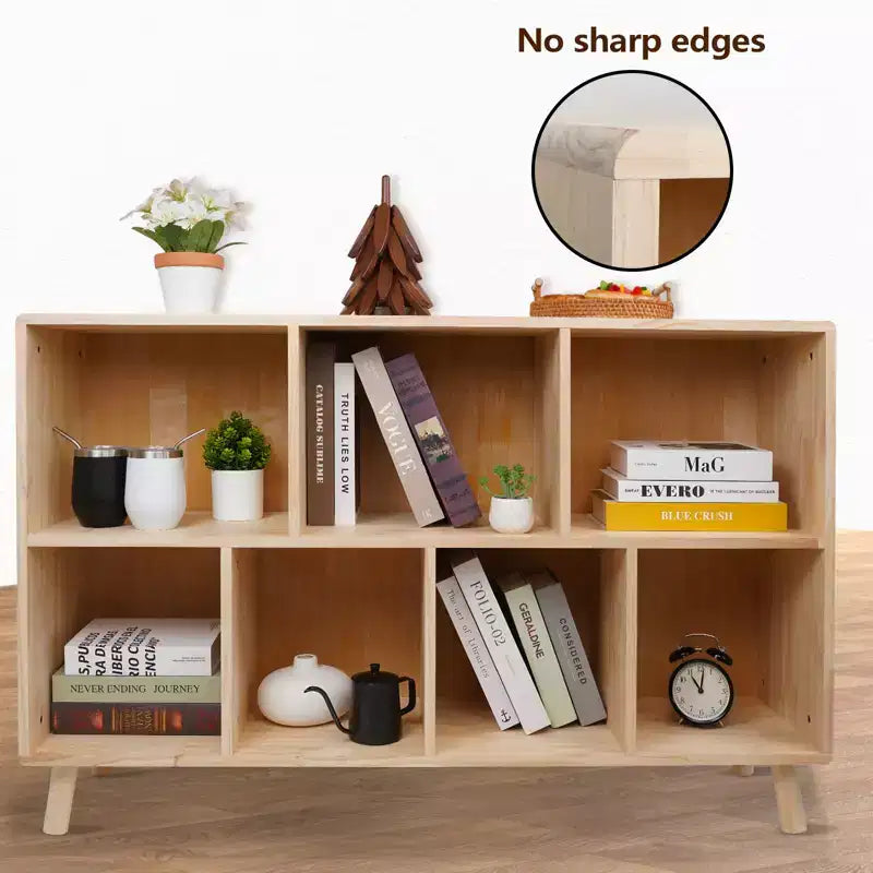 Bibliothèque ouverte à 7 casiers, meuble de rangement en bois à 2 niveaux sur pied avec pieds, bibliothèque ouverte sur pied avec casiers