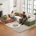Canapé modulable 4 places en chenille avec accoudoirs incurvés, color block, largeur 279,98 cm