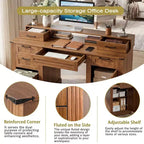 Bureau de direction 59" avec 6 tiroirs, bureau d'ordinateur en bois avec tiroir classeur et station de charge, table de conférence pour bureau à domicile