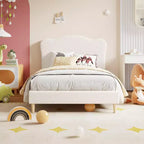Cadre de lit double rembourré pour enfants avec tête de lit festonnée, lit double en velours mignon pour enfants, lit plateforme robuste, aucun sommier tapissier requis, lattes en bois