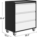 Servante d'atelier métallique à roulettes robuste à 3 tiroirs - Chariot de rangement mobile pour garage, atelier, bureau et entrepôt (gris)