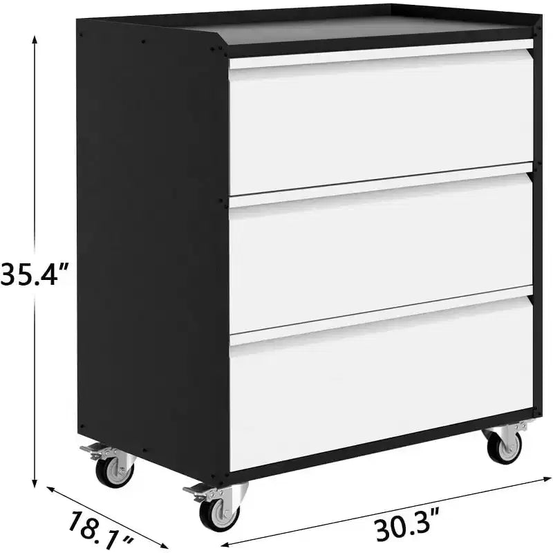 Servante d'atelier métallique à roulettes robuste à 3 tiroirs - Chariot de rangement mobile pour garage, atelier, bureau et entrepôt (gris)