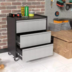 Servante d'atelier métallique à roulettes robuste à 3 tiroirs - Chariot de rangement mobile pour garage, atelier, bureau et entrepôt (gris)