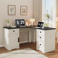 60 L Shaped Executive Desk,Rustic Home Office Corner Computer Desk with File Drawers Adjustable Storage Cabinet, Large Workstation for Study Gaming