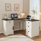 60 L Shaped Executive Desk,Rustic Home Office Corner Computer Desk with File Drawers Adjustable Storage Cabinet, Large Workstation for Study Gaming
