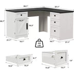 Bureau de direction en forme de L de 60 pouces, bureau d'angle rustique avec tiroirs de classement et meuble de rangement réglable, grande station de travail pour l'étude et le jeu