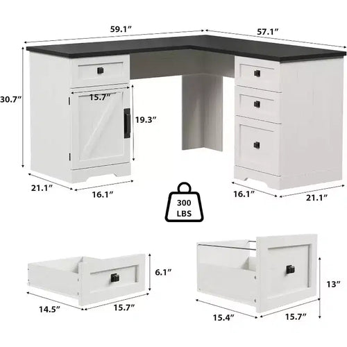 Bureau de direction en forme de L de 60 pouces, bureau d'angle rustique avec tiroirs de classement et meuble de rangement réglable, grande station de travail pour l'étude et le jeu