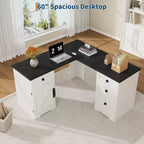 Bureau de direction en forme de L de 60 pouces, bureau d'angle rustique avec tiroirs de classement et meuble de rangement réglable, grande station de travail pour l'étude et le jeu