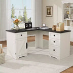 Bureau de direction en forme de L de 60 pouces, bureau d'angle rustique avec tiroirs de classement et meuble de rangement réglable, grande station de travail pour l'étude et le jeu