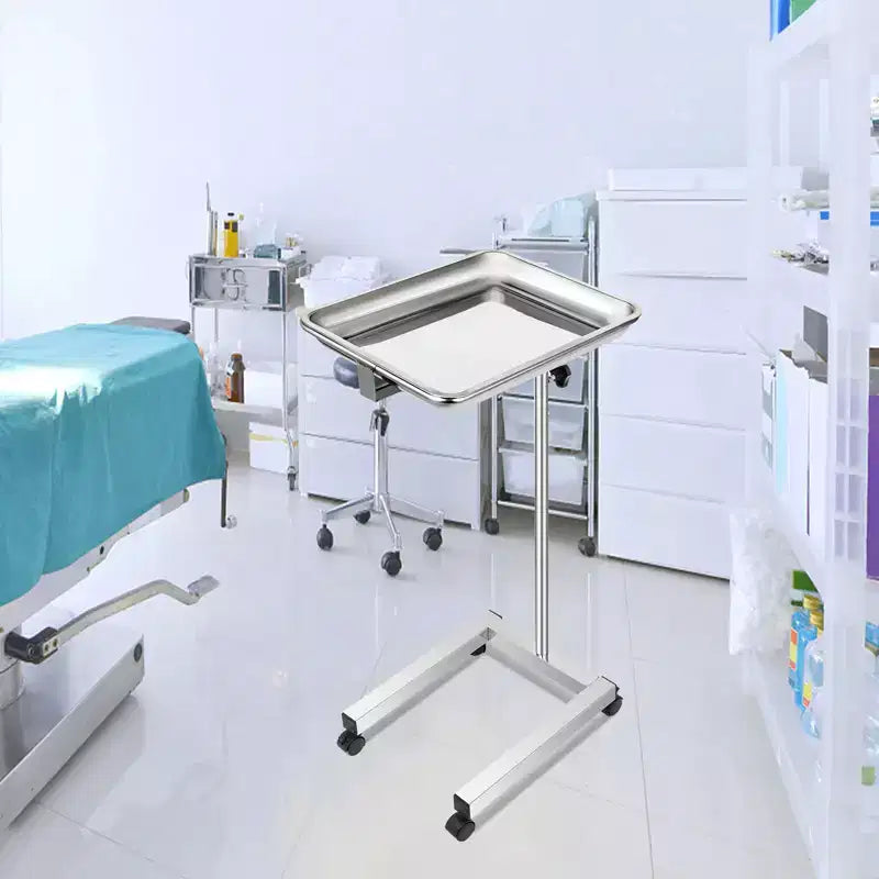 Chariot de laboratoire VEVOR, support de plateau Mayo en acier inoxydable 45,7 x 35,6 cm, support Mayo sur roulette, plateau à instruments réglable en hauteur de 81,3 à 129,5 cm, argent