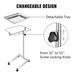 Chariot de laboratoire VEVOR, support de plateau Mayo en acier inoxydable 45,7 x 35,6 cm, support Mayo sur roulette, plateau à instruments réglable en hauteur de 81,3 à 129,5 cm, argent
