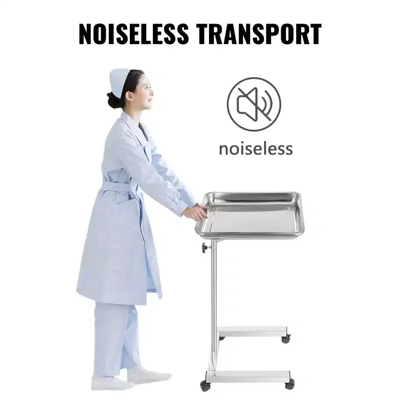 Chariot de laboratoire VEVOR, support de plateau Mayo en acier inoxydable 45,7 x 35,6 cm, support Mayo sur roulette, plateau à instruments réglable en hauteur de 81,3 à 129,5 cm, argent