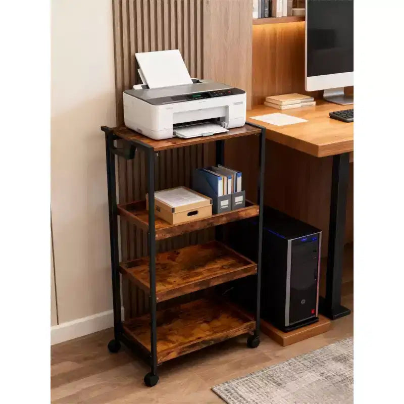 COZONY Chariot de Rangement Pliant en Bois à 4 Niveaux - Organisateur de Cuisine Extensible avec Roues Verrouillables, Étagère de Garage Robuste, Capacité de Charge de 45 kg