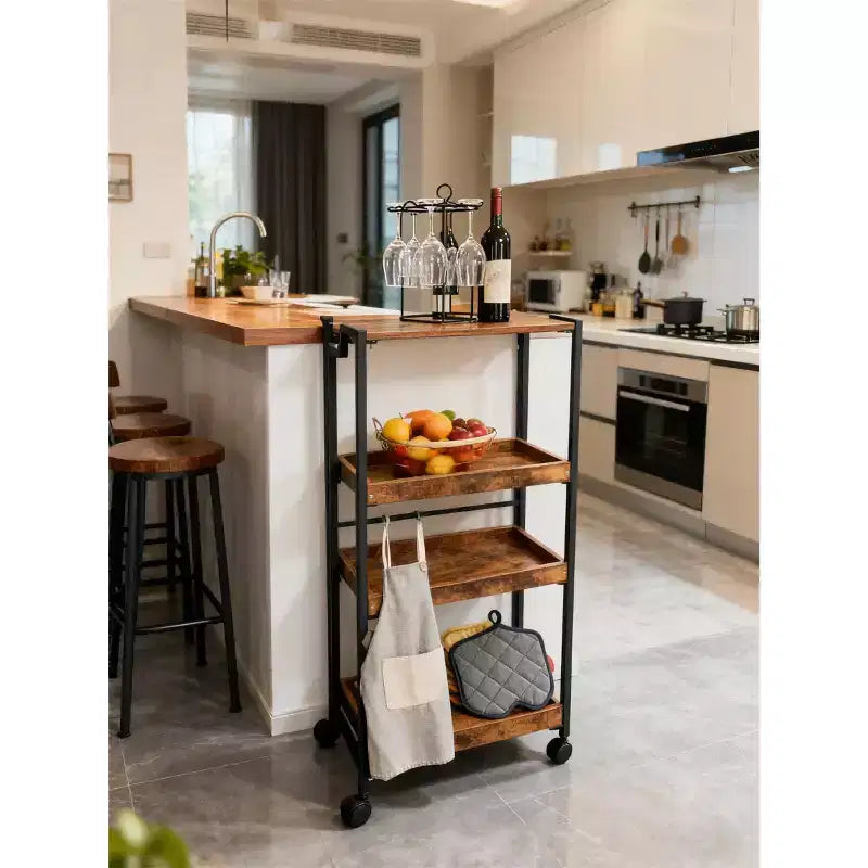 COZONY Chariot de Rangement Pliant en Bois à 4 Niveaux - Organisateur de Cuisine Extensible avec Roues Verrouillables, Étagère de Garage Robuste, Capacité de Charge de 45 kg