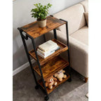 COZONY Chariot de Rangement Pliant en Bois à 4 Niveaux - Organisateur de Cuisine Extensible avec Roues Verrouillables, Étagère de Garage Robuste, Capacité de Charge de 45 kg