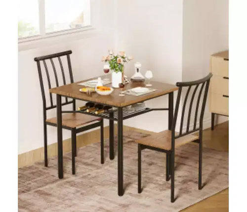 2 ensembles de table à manger carrée en MDF et fer avec 2 chaises chacun,
