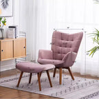 Fauteuil d'appoint capitonné moderne avec pouf, fauteuil à oreilles rembourré pour salon, fauteuil de lecture pour chambre à coucher ou appartement-Panipeachy