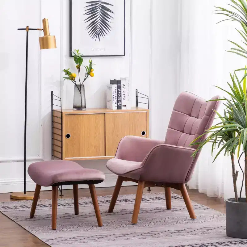 Fauteuil d'appoint capitonné moderne avec pouf, fauteuil à oreilles rembourré pour salon, fauteuil de lecture pour chambre à coucher ou appartement-Panipeachy