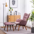 Fauteuil d'appoint capitonné moderne avec pouf, fauteuil à oreilles rembourré pour salon, fauteuil de lecture pour chambre à coucher ou appartement-Panipeachy