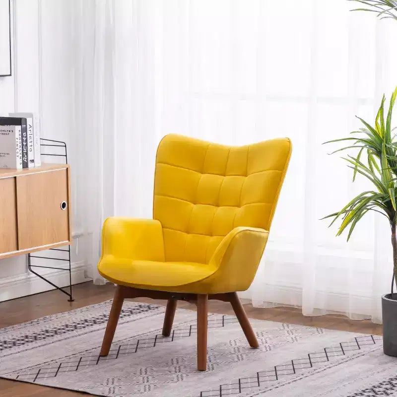 Fauteuil d'appoint capitonné moderne avec pouf, fauteuil à oreilles rembourré pour salon, fauteuil de lecture pour chambre à coucher ou appartement-Panipeachy