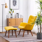 Fauteuil d'appoint capitonné moderne avec pouf, fauteuil à oreilles rembourré pour salon, fauteuil de lecture pour chambre à coucher ou appartement-Panipeachy