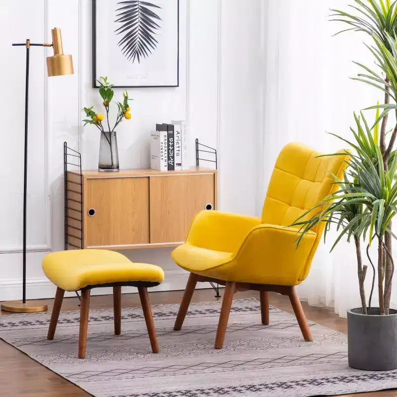 Fauteuil d'appoint capitonné moderne avec pouf, fauteuil à oreilles rembourré pour salon, fauteuil de lecture pour chambre à coucher ou appartement-Panipeachy