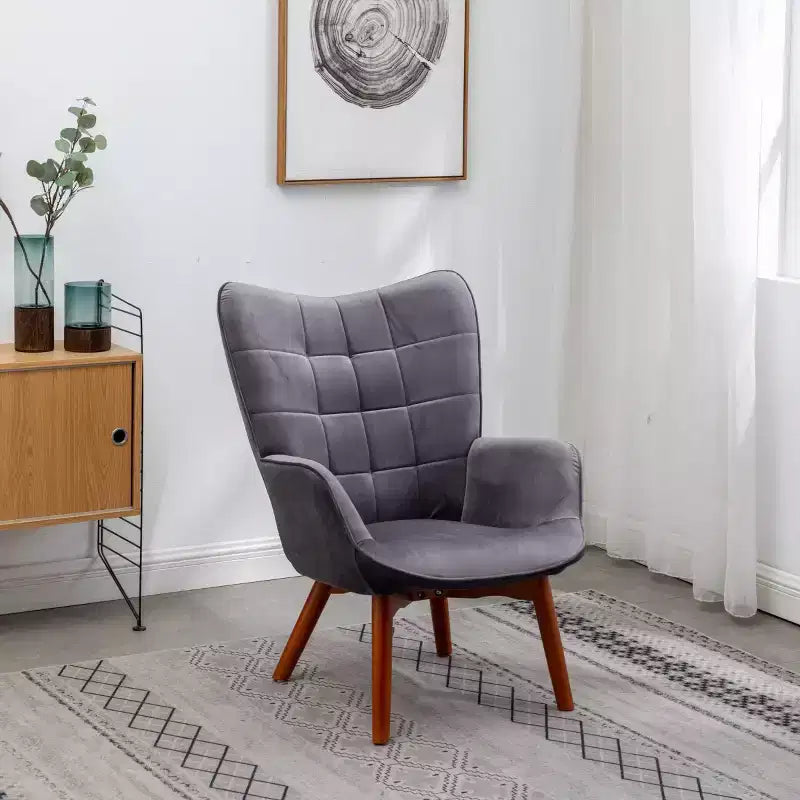 Fauteuil d'appoint capitonné moderne avec pouf, fauteuil à oreilles rembourré pour salon, fauteuil de lecture pour chambre à coucher ou appartement-Panipeachy